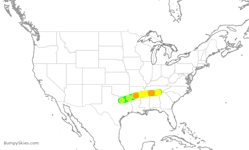 Turbulence forecast map for AAL426, DFW to CHA