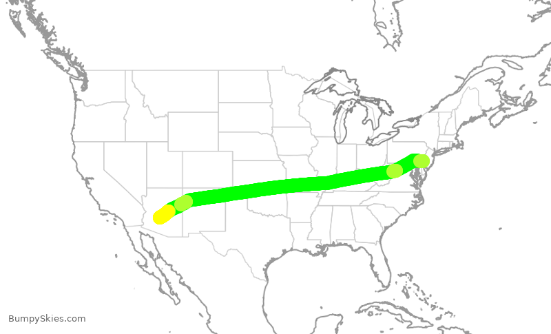 Turbulence forecast map for AAL428, PHL to PHX