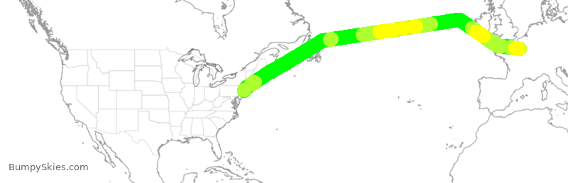 Turbulence forecast map for AAL42, JFK to CDG