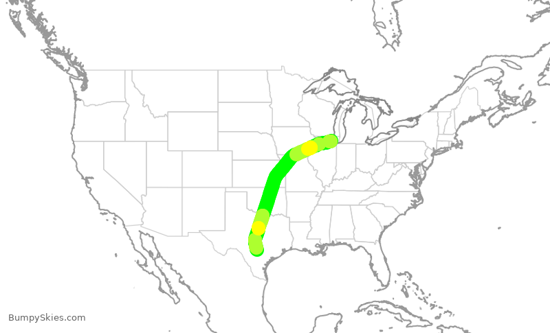 Turbulence forecast map for AAL431, ORD to SAT