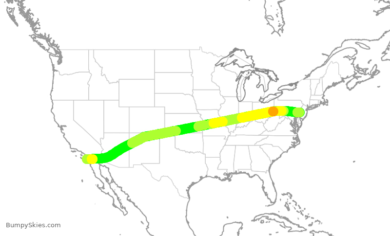 Turbulence forecast map for AAL433, SAN to PHL