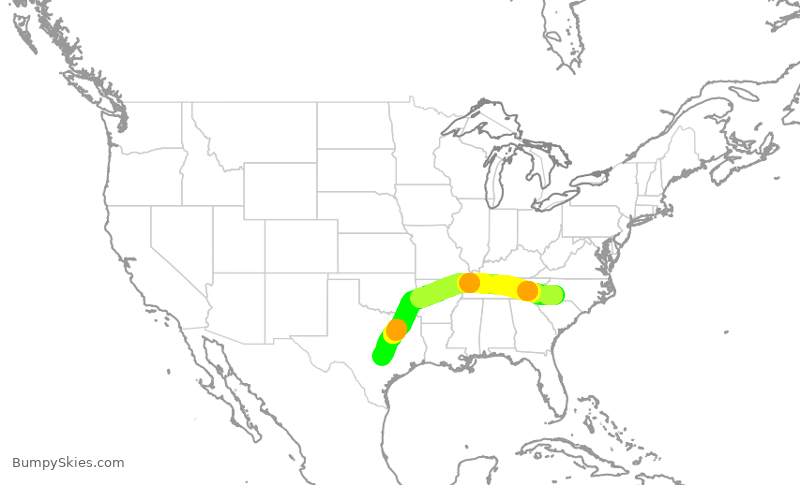 Turbulence forecast map for AAL434, CLT to AUS