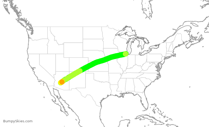 Turbulence forecast map for AAL435, ORD to PHX
