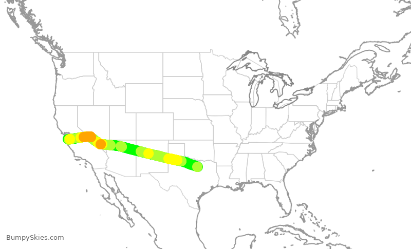 Turbulence forecast map for AAL436, DFW to SJC
