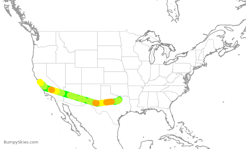 Turbulence forecast map for AAL436, SJC to DFW