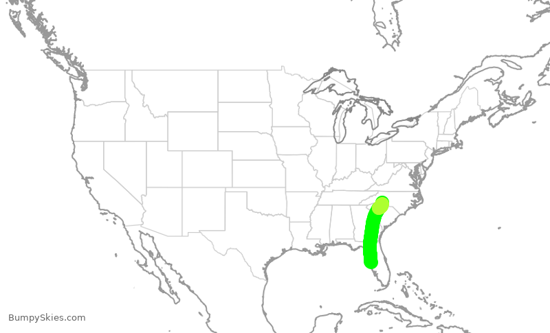 Turbulence forecast map for AAL436, TPA to CLT