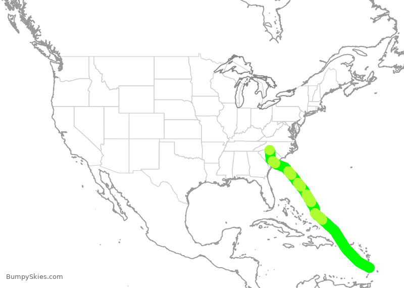 Turbulence forecast map for AAL437, CLT to UVF
