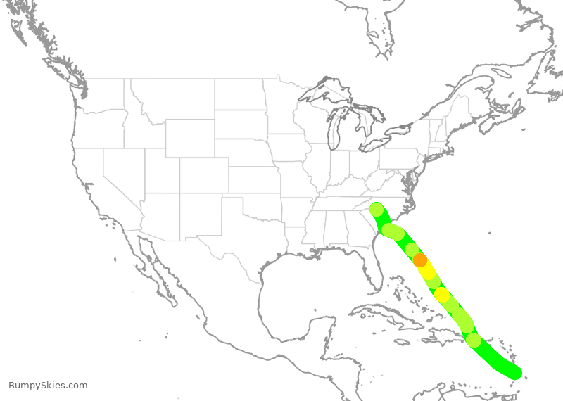 Turbulence forecast map for AAL437, UVF to CLT