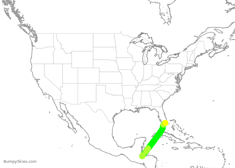 Turbulence forecast map for AAL438, SAP to MIA