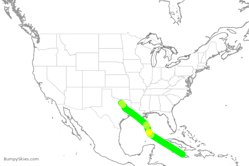 Turbulence forecast map for AAL439, MBJ to DFW