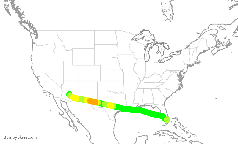 Turbulence forecast map for AAL441, FLL to PHX
