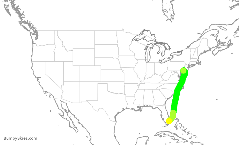 Turbulence forecast map for AAL444, FLL to PHL