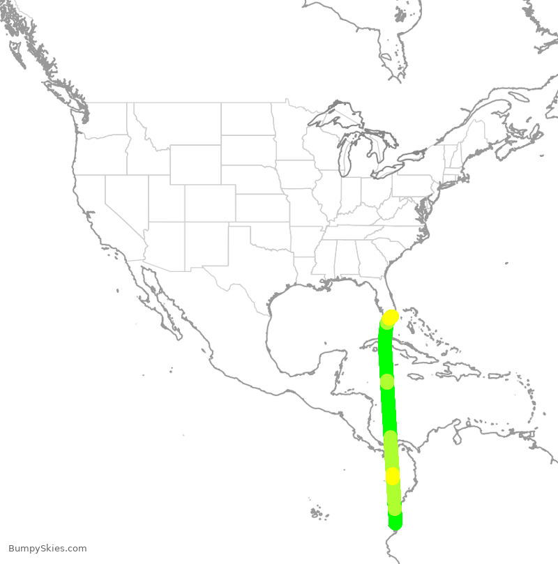 Turbulence forecast map for AAL448, EGU to MIA
