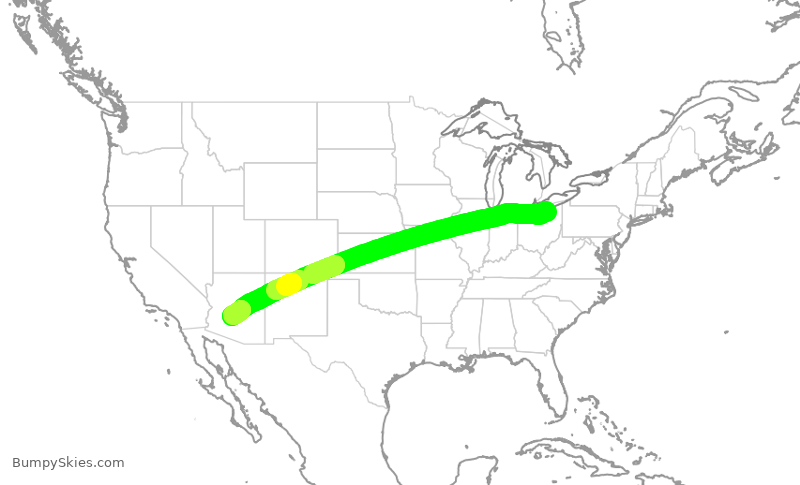 Turbulence forecast map for AAL451, CLE to PHX