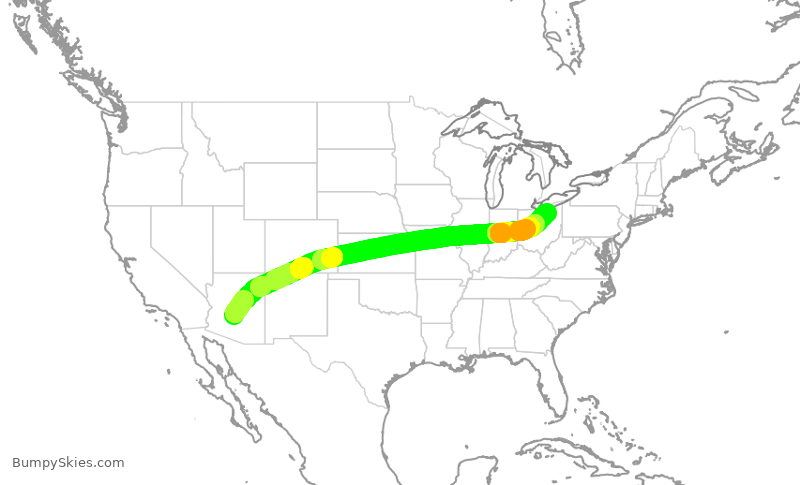 Turbulence forecast map for AAL452, PHX to CLE