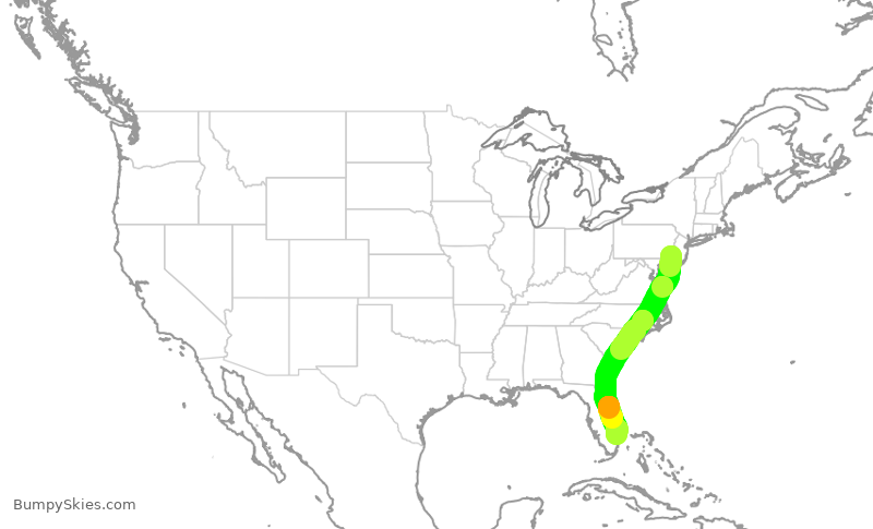 Turbulence forecast map for AAL456, PHL to PBI
