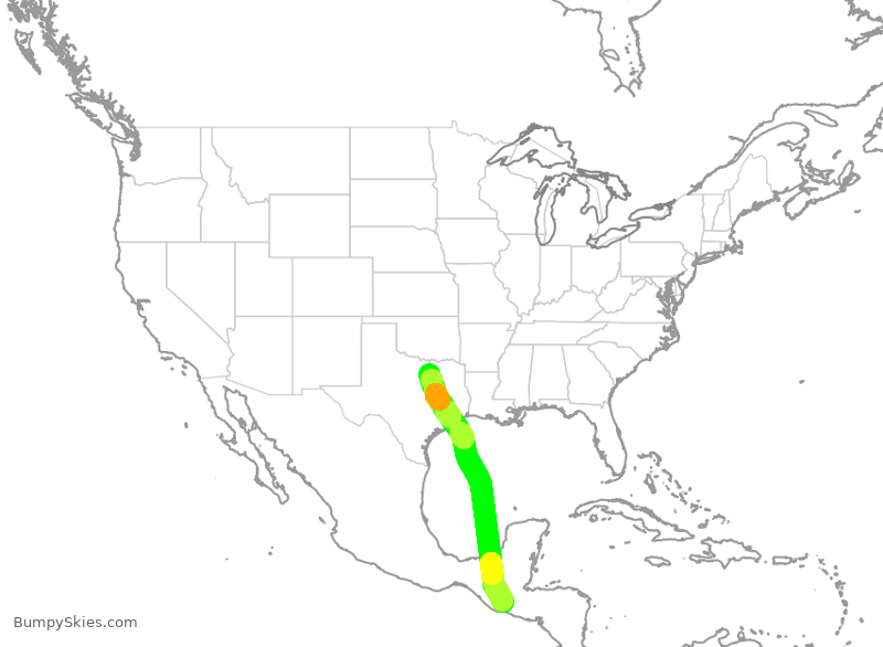 Turbulence forecast map for AAL463, DFW to GUA