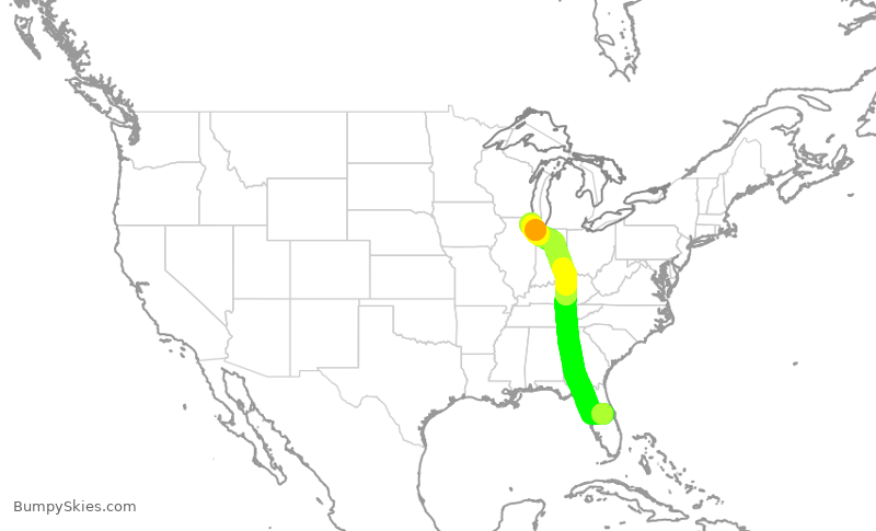 Turbulence forecast map for AAL465, MCO to ORD