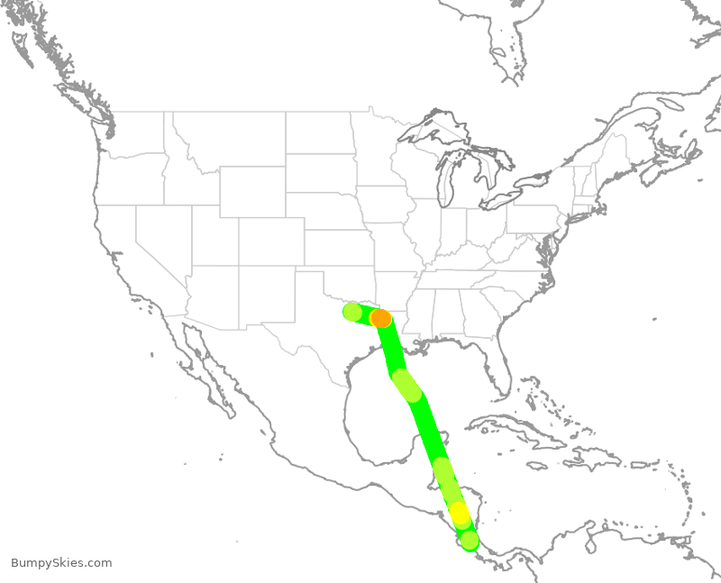 Turbulence forecast map for AAL467, DFW to SJO