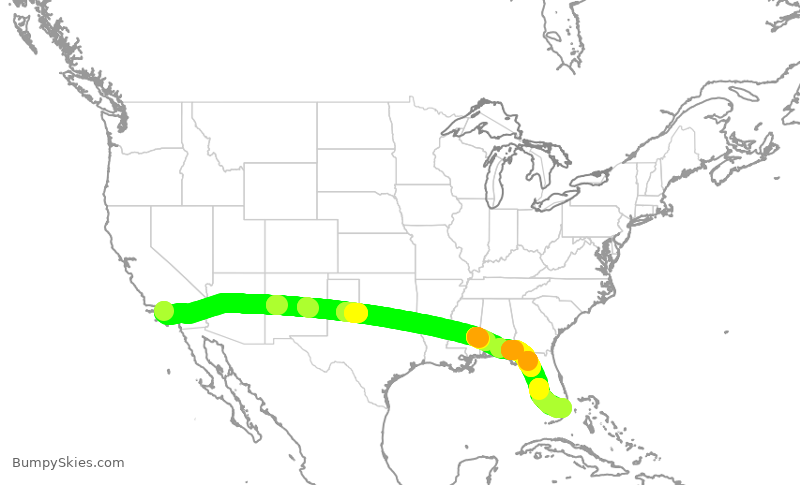 Turbulence forecast map for AAL467, LAX to MIA