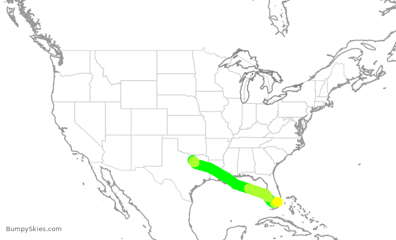 Turbulence forecast map for AAL469, MIA to DFW