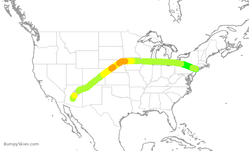 Turbulence forecast map for AAL475, PHX to JFK