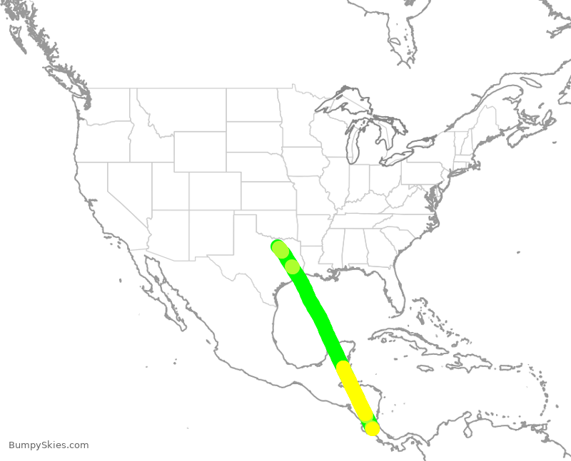 Turbulence forecast map for AAL476, ROC to DFW
