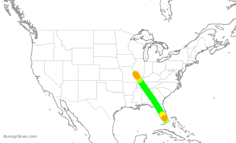 Turbulence forecast map for AAL477, STL to MIA
