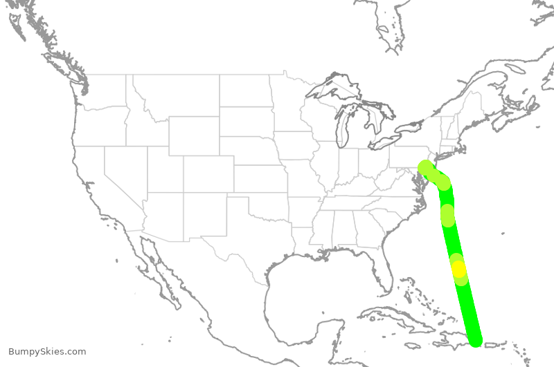 Turbulence forecast map for AAL477, DPC to PHL
