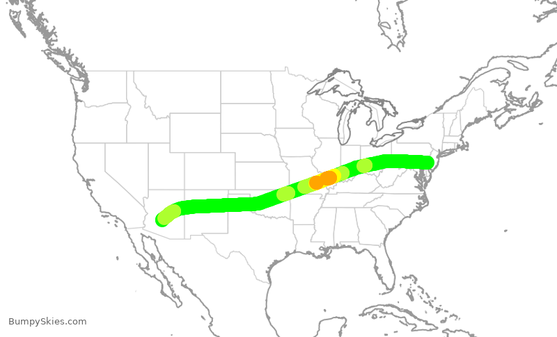 Turbulence forecast map for AAL478, PHL to PHX