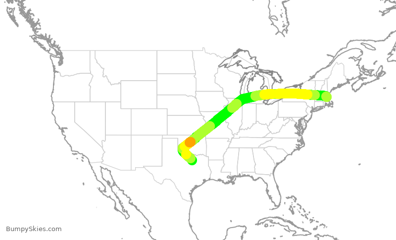 Turbulence forecast map for AAL479, BOS to DFW