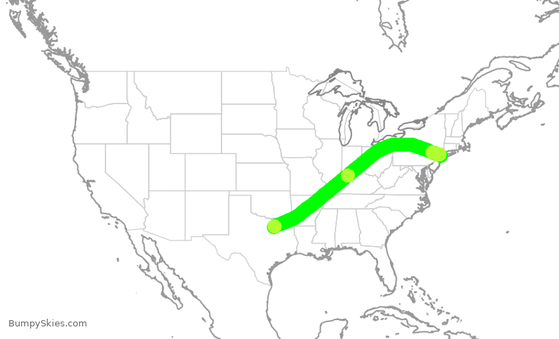 Turbulence forecast map for AAL481, DFW to JFK