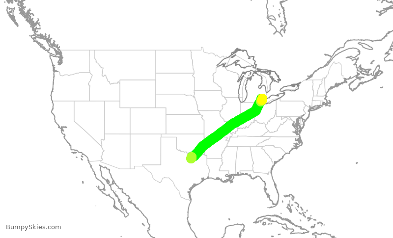 Turbulence forecast map for AAL482, DTW to DFW
