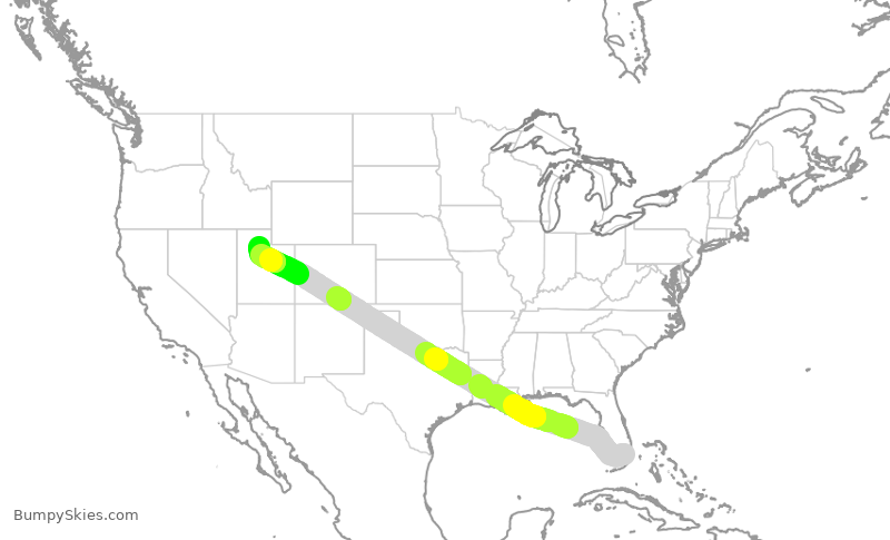 Turbulence forecast map for AAL483, MIA to SLC