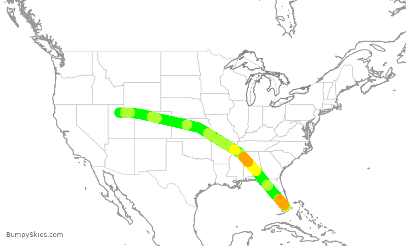 Turbulence forecast map for AAL483, SLC to MIA