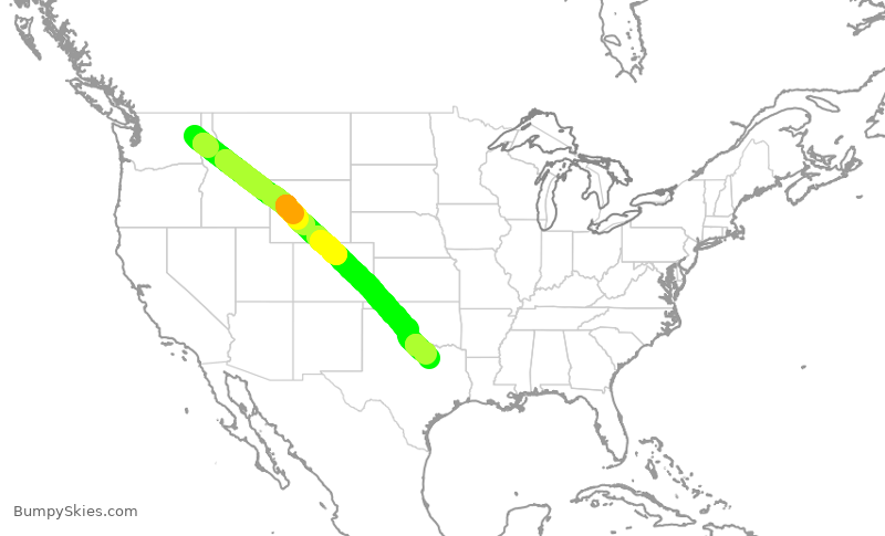 Turbulence forecast map for AAL484, GEG to DFW
