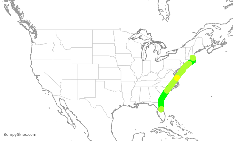 Turbulence forecast map for AAL486, BOS to MCO