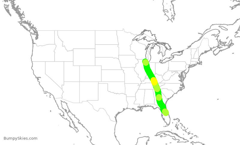 Turbulence forecast map for AAL486, ORD to MCO