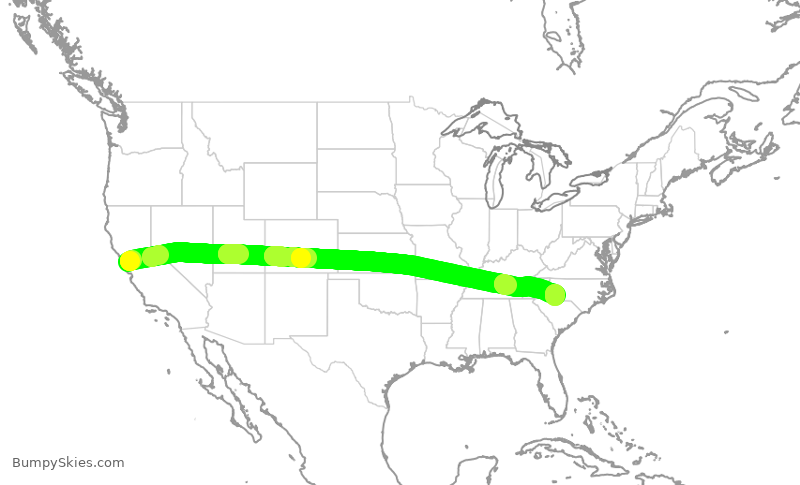Turbulence forecast map for AAL487, SFO to CLT