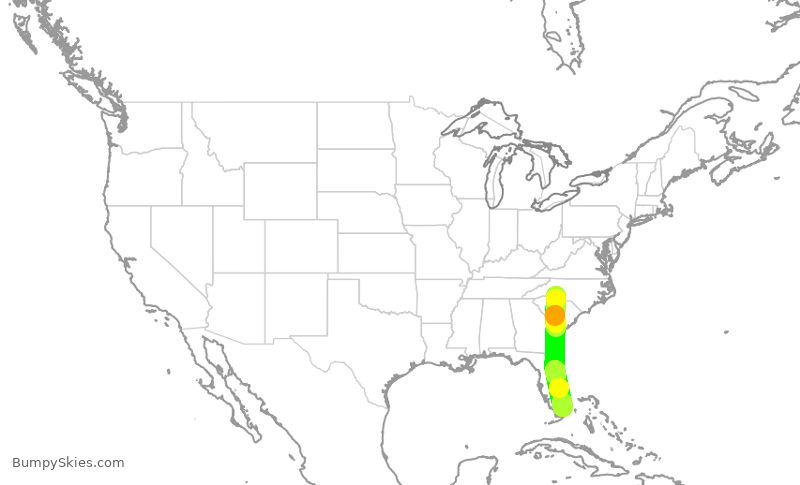 Turbulence forecast map for AAL488, CLT to MIA
