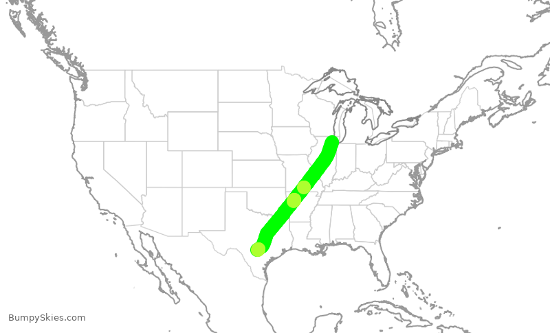 Turbulence forecast map for AAL488, ORD to SAT