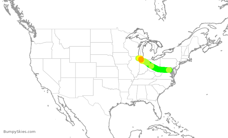 Turbulence forecast map for AAL489, DCA to ORD