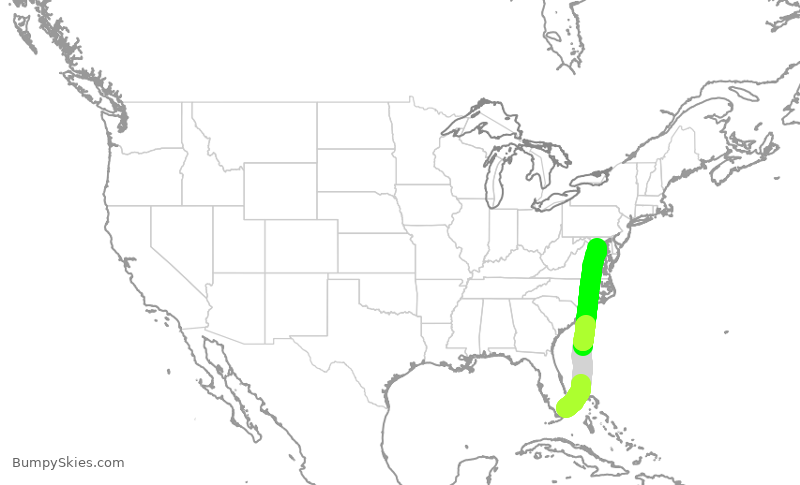 Turbulence forecast map for AAL491, MIA to DCA