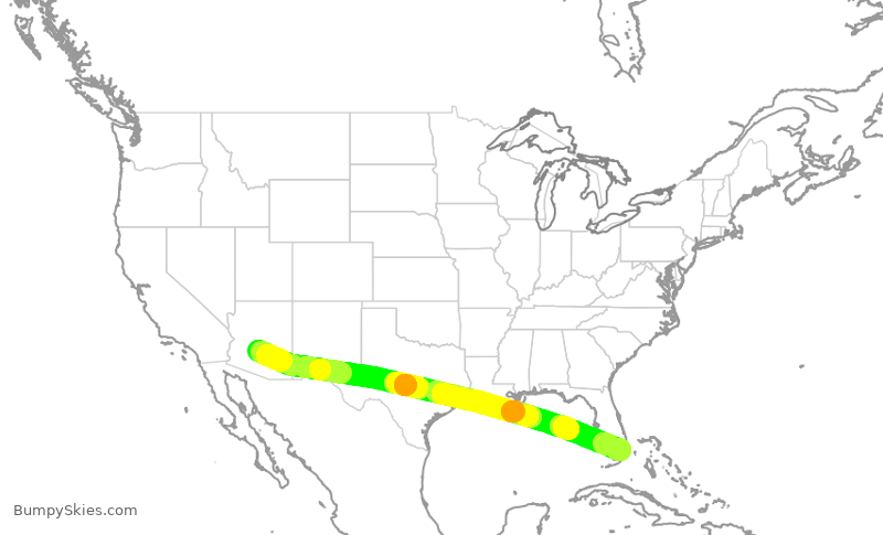 Turbulence forecast map for AAL496, PHX to MIA