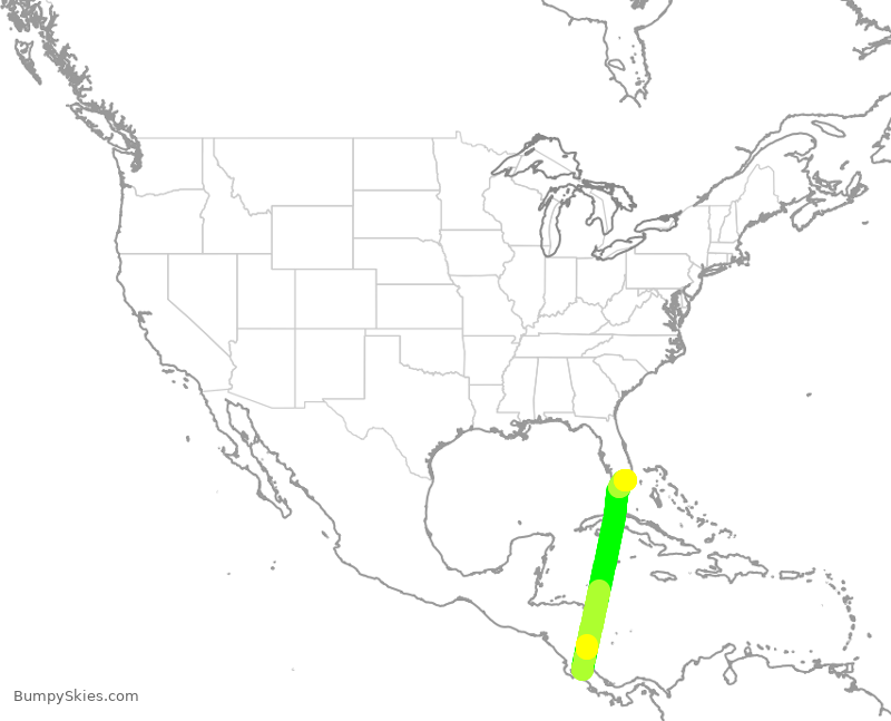 Turbulence forecast map for AAL498, ROC to MIA