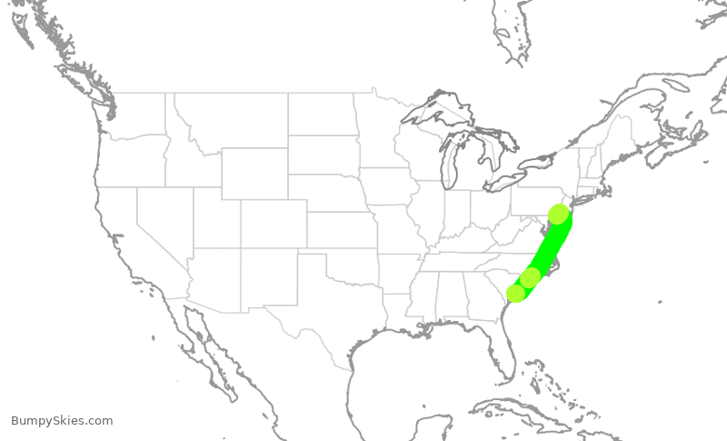 Turbulence forecast map for AAL499, CHS to PHL