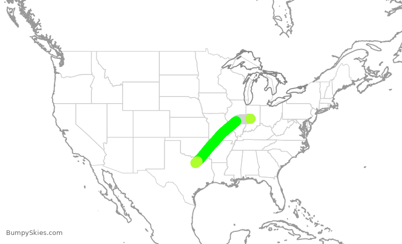 Turbulence forecast map for AAL500, IND to DFW