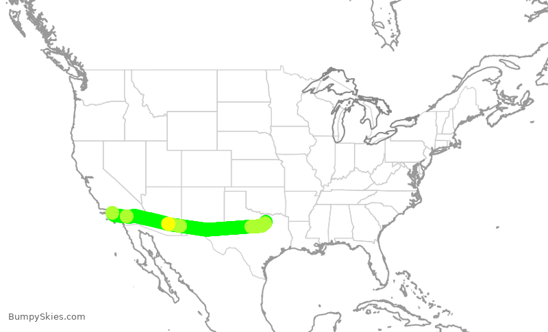 Turbulence forecast map for AAL500, LAX to DFW