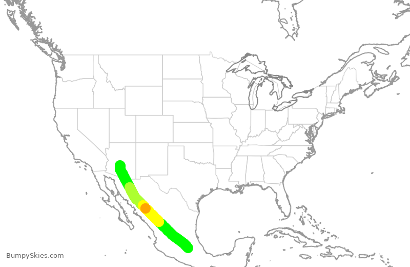 Turbulence forecast map for AAL501, PHX to MEX