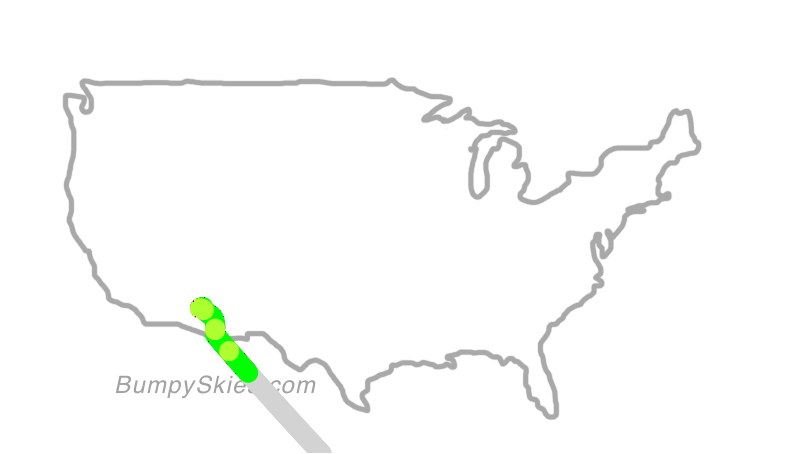 Map of continental US with illustrated flight path and turbulence forecast (described in text below)